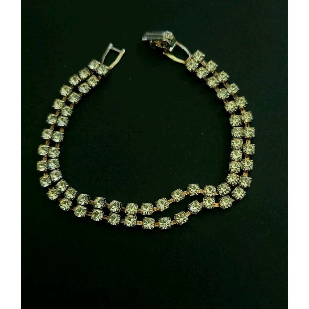 Vintage Double Row Clear Rhinestone Tennis Bracelet Silver Tone 7" 3mm